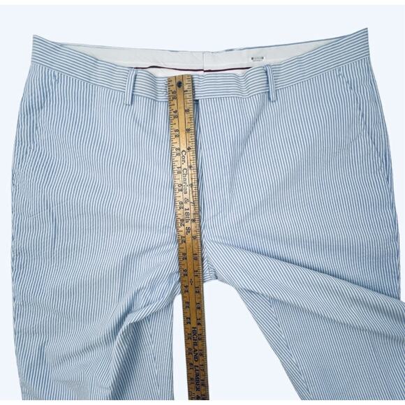 emigre Seersucke Pants Mens 38 Blue White Pinstriped Cotton Classic Straight Leg - Picture 9 of 9